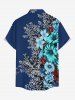 Plus Size Flower Branch Print Hawaii Button Pocket Shirt For Men - Bleu Marine 2XL