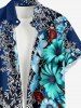 Plus Size Flower Branch Print Hawaii Button Pocket Shirt For Men - Bleu Marine 2XL