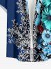 Plus Size Flower Branch Print Hawaii Button Pocket Shirt For Men - Bleu Marine 4XL