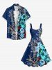 Plus Size Flower Branch Print Hawaii Button Pocket Shirt For Men -  