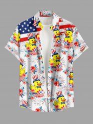 Patriotic American Flag Fireworks Ducks Flower Print Buttons Pocket Shirt For Men - Blanc 6XL