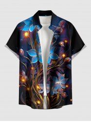 Plus Size Flowers Galaxy Glitter 3D Print Buttons Pocket Hawaii Shirt For Men - Bleu Ciel 4XL