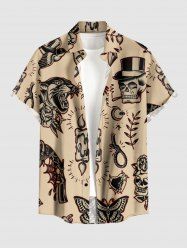 Plus Size Skull Leopard Bird Candle Ring Print Buttons Pocket Hawaii Shirt For Men -  