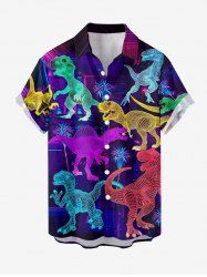 Plus Size Coconut Tree Dinosaur Print Hawaii Button Pocket Shirt For Men - Bleu Marine 2XL