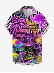 Coconut Tree Tape Flamingo Print Hawaii Button Pocket Shirt For Men - Rouge Rose 5XL