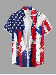 Plus Size Patriotic American Flag Paint Splatter Print Buttons Pocket Shirt For Men - Bleu profond L