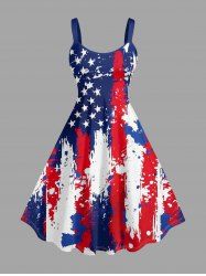 Plus Size Patriotic American Flag Paint Splatter Print Tank Dress -  