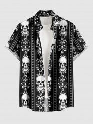 Plus Size Skull Heart Striped Print Button Pocket Shirt For Men -  
