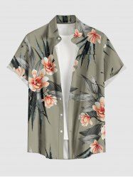 Tropical Leaf Flower Print Hawaii Button Pocket Shirt For Men - Gris 4XL