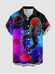 Astronaut Planet Skateboard Galaxy Print Hawaii Button Pocket Shirt For Men -  