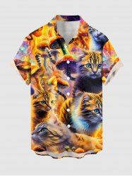 Cat Mushroom Print Hawaii Button Pocket Shirt For Men - Brun Doré 4XL