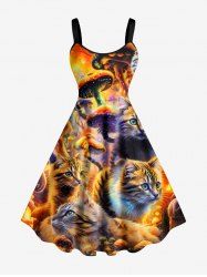 Cat Mushroom Print Hawaii A Line Dress - Brun Doré 1X