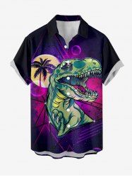 Plus Size Coconut Tree Moon Dinosaur Galaxy Print Hawaii Button Pocket Shirt For Men - Concorde 5XL