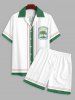 Ships From US Warehouse • Fast Delivery In 2–3 Business Days | Men's Matching Two Piece Co Ord Letter Palm Sun Graphic Printed Camp Collar Short Sleeves Shirt And Drawstring Casual Shorts Set -  