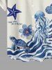 Plus Size Starfish Jellyfish Turtle Flowers Print Buttons Pocket Hawaii Shirt For Men -  
