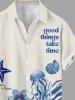 Plus Size Starfish Jellyfish Turtle Flowers Print Buttons Pocket Hawaii Shirt For Men -  