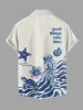 Plus Size Starfish Jellyfish Turtle Flowers Print Buttons Pocket Hawaii Shirt For Men - Bleu 4XL