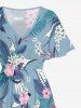 Plus Size Flowers Leaf Tropical Print Split Hawaii Midi Dress - Bleu clair 4X