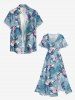 Plus Size Flowers Leaf Tropical Print Split Hawaii Midi Dress - Bleu clair 4X