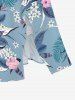 Plus Size Flowers Leaf Tropical Print Split Hawaii Midi Dress - Bleu clair 4X