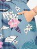 Plus Size Flowers Leaf Tropical Print Split Hawaii Midi Dress - Bleu clair 4X