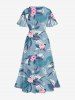 Plus Size Flowers Leaf Tropical Print Split Hawaii Midi Dress - Bleu clair 4X