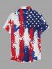 Plus Size Patriotic American Flag Paint Splatter Print Buttons Pocket Shirt For Men - Bleu profond L