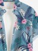 Plus Size Flowers Leaf Tropical Print Buttons Pocket Hawaii Shirt For Men -  