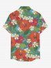 Plus Size Men's Hibiscus Flower Tropical Leaf Print Buttons Pocket Hawaii Shirt -  