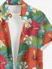 Plus Size Men's Hibiscus Flower Tropical Leaf Print Buttons Pocket Hawaii Shirt - Rouge 4XL