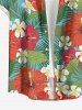 Plus Size Men's Hibiscus Flower Tropical Leaf Print Buttons Pocket Hawaii Shirt - Rouge 4XL