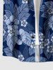 Plus Size Flowers Leaf Print Buttons Pocket Hawaii Shirt For Men - Bleu profond 2XL