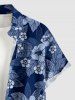 Plus Size Flowers Leaf Print Buttons Pocket Hawaii Shirt For Men - Bleu profond 4XL
