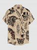Plus Size Skull Leopard Bird Candle Ring Print Buttons Pocket Hawaii Shirt For Men -  