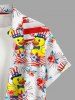 Patriotic American Flag Fireworks Ducks Flower Print Buttons Pocket Shirt For Men - Blanc 4XL