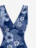 Flowers Leaf Print Hawaii Ruffles Split Surplice Dress -  