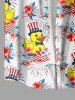 Patriotic American Flag Fireworks Ducks Flower Print Buttons Pocket Shirt For Men - Blanc 6XL