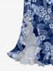 Flowers Leaf Print Hawaii Ruffles Split Surplice Dress -  