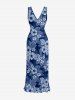 Flowers Leaf Print Hawaii Ruffles Split Surplice Dress -  