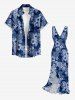 Flowers Leaf Print Hawaii Ruffles Split Surplice Dress -  