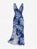 Flowers Leaf Print Hawaii Ruffles Split Surplice Dress -  