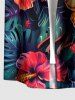 Plus Size Hibiscus Flower Tropical Leaf Print Buttons Pocket Hawaii Shirt For Men - Turquoise Foncée 2XL