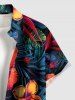 Plus Size Hibiscus Flower Tropical Leaf Print Buttons Pocket Hawaii Shirt For Men - Turquoise Foncée 4XL