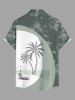 Plus Size Coconut Tree Seascape Umbrella Flowers Colorblock Print Buttons Pocket Hawaii Shirt For Men - Vert clair 2XL