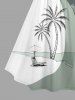 Coconut Tree Seascape Umbrella Flowers Colorblock Print Ruched Lattice Crisscross Straps Hawaii Dress - Vert clair L