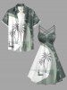 Coconut Tree Seascape Umbrella Flowers Colorblock Print Ruched Lattice Crisscross Straps Hawaii Dress - Vert clair L
