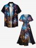 Plus Size Flowers Galaxy Glitter 3D Print Split Hawaii Midi Dress -  