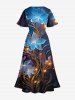 Plus Size Flowers Galaxy Glitter 3D Print Split Hawaii Midi Dress -  