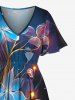 Plus Size Flowers Galaxy Glitter 3D Print Split Hawaii Midi Dress -  