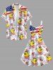 Patriotic American Flag Fireworks Ducks Flower Print Tank Dress -  